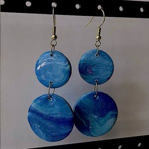 Blue marble clay dangle earrings